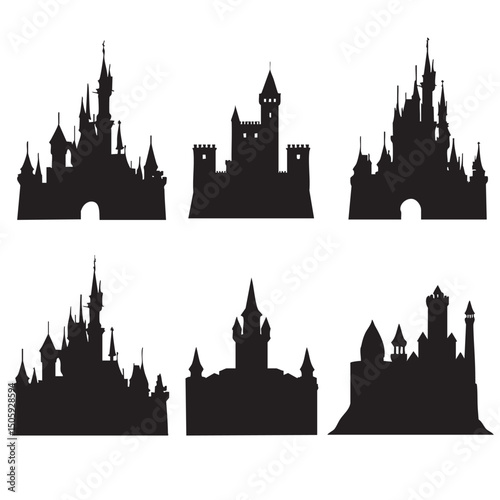 castle silhouette set, Black & White silhouette set