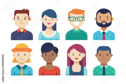 Diverse Group of People Flat Vector Illustration on White Background