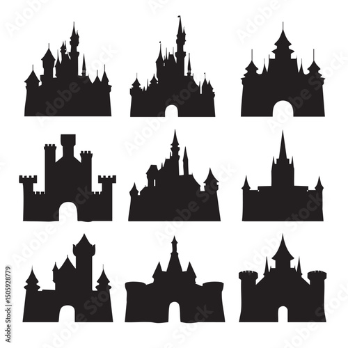 castle silhouette set, Black & White silhouette set