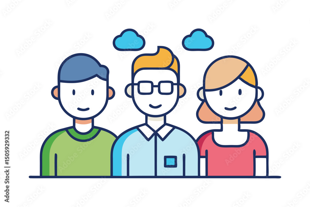 Fototapeta premium Diverse Team Illustration with Clouds Representing Collaboration and Innovation