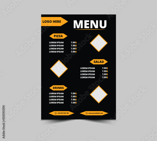 Menu Fast Food Flyer Template Design With Pizza Drinks And Salad Vector Illustration