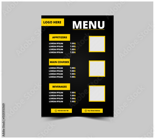 Menu Fast Food Flyer Template Design With Appetizers Main Courses And Beverages Vector Illustration