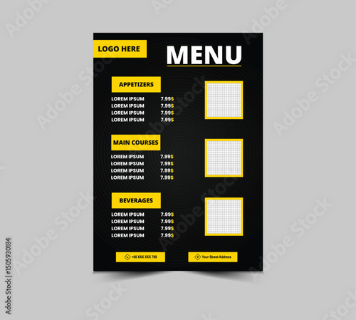Menu Fast Food Flyer Template Design With Appetizers Main Courses And Beverages Vector Illustration