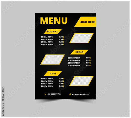 Menu Restaurant Fast Food Flyer Template Design With Sandwich Sushi And Drinks Vector Illustration