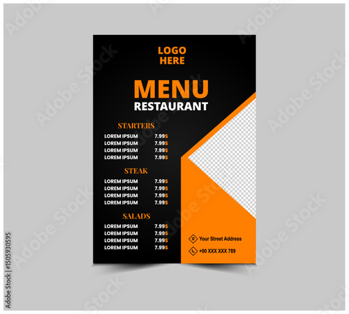 Menu Restaurant Fast Food Flyer Template Design With Starters Salad And Steak Vector Illustration