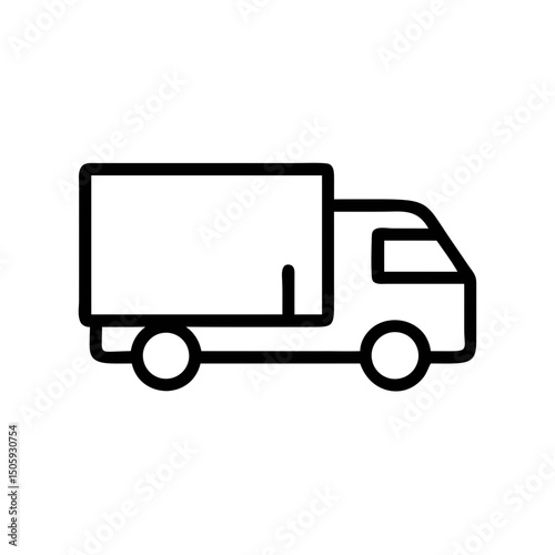 Outline Delivery Truck Icon in Black on White Background