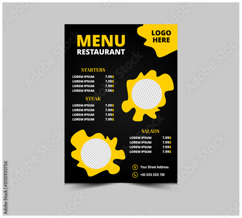 Menu Restaurant Fast Food Flyer Template Design With Steak Starters And Salad Vector Illustration