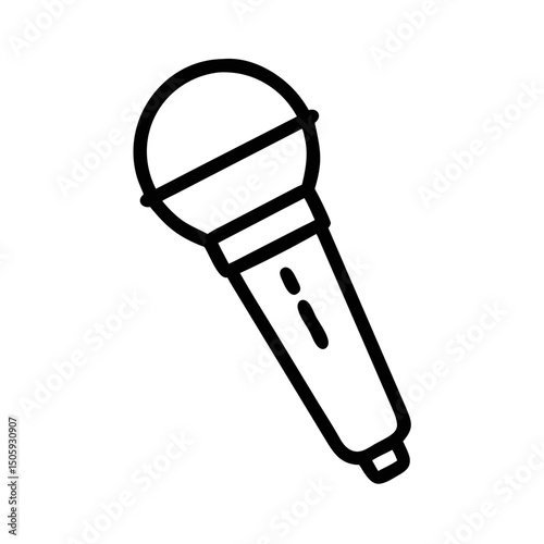 Black Line Art Microphone Icon Isolated on White Background