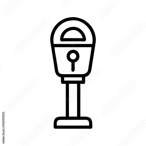 Black Line Art Parking Meter Icon Isolated on White Background