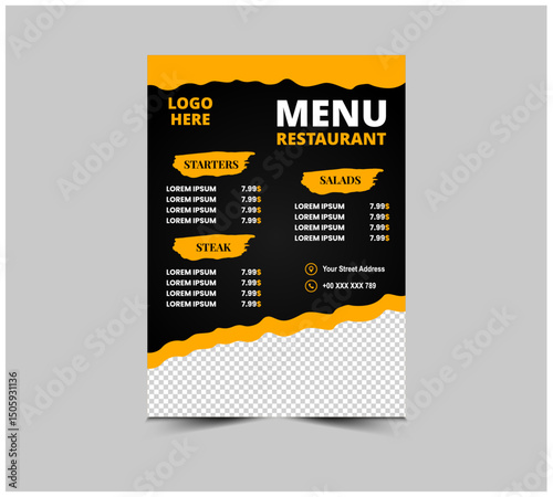 Menu Restaurant Fast Food Flyer Template Design With Starters Steak And Salad Vector Illustration