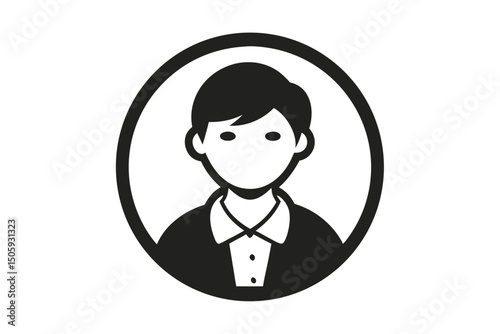 Simple Black and White Icon of a Man in a Circle Frame