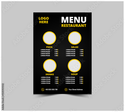 Menu Restaurant Fast Food Flyer Template Design With Pizza Salad Soup And Drinks Vector Illustration