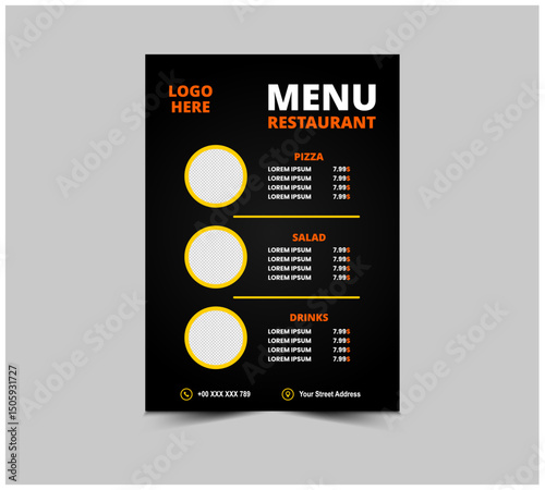 Menu Restaurant Fast Food Flyer Template Design With Pizza Salad And Drinks Vector Illustration