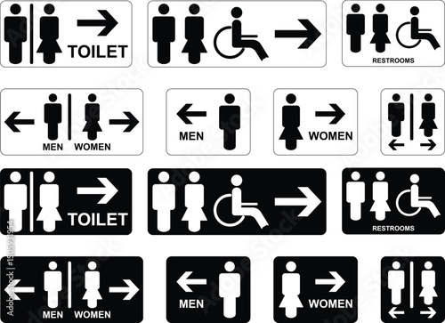 Gender and Disability Restroom icons Set. Male, female and disabled toilet symbol, washroom signs, WC toilet, Hand wash signs isolated on transparent Background. vector illustration 