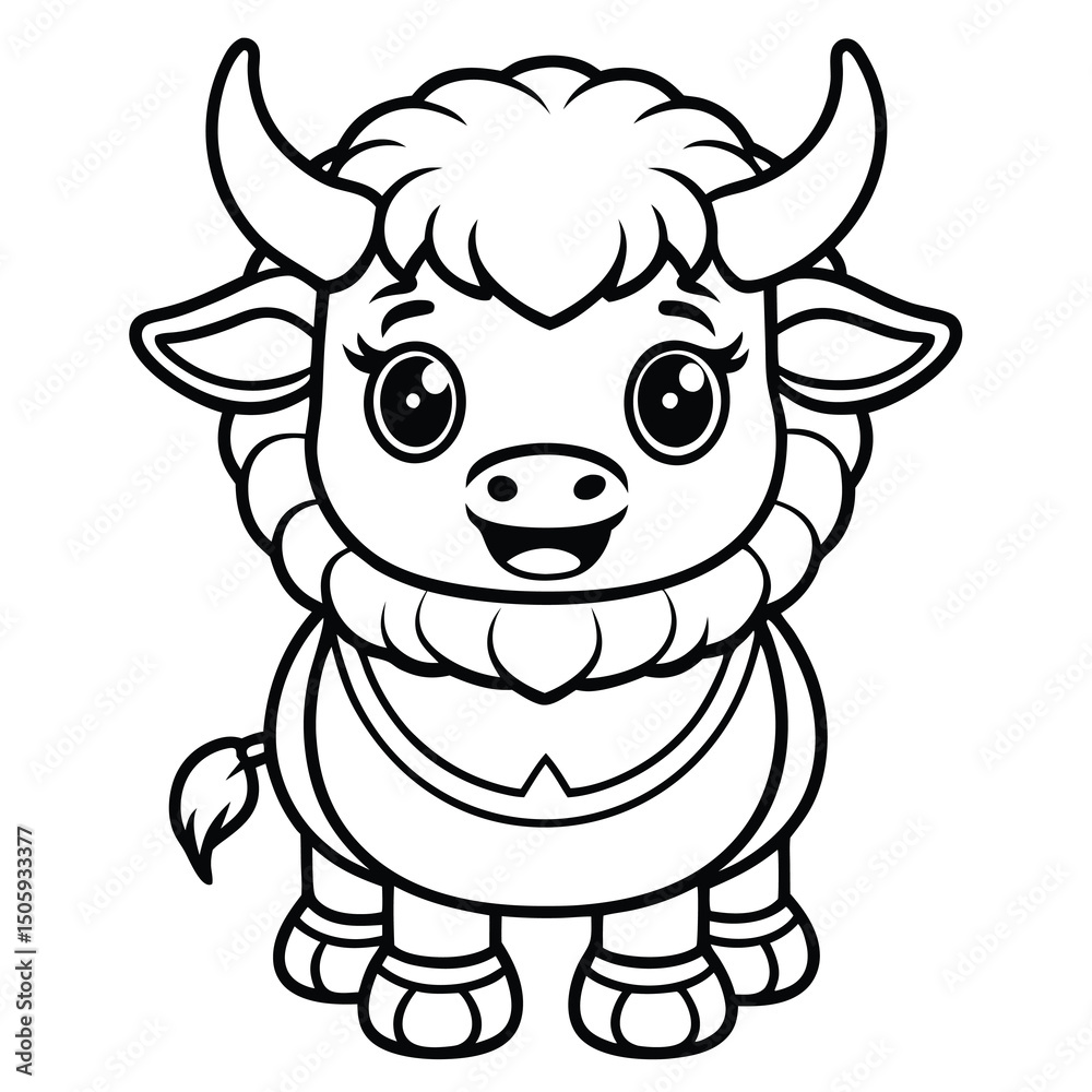 Cute cartoon yak coloring page Cute cartoon yak coloring page