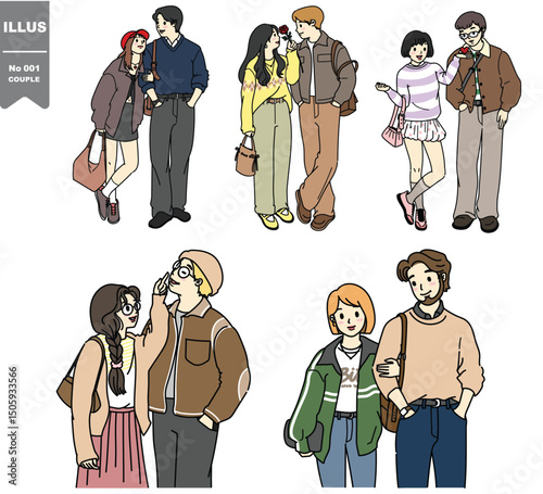 Vector set Illustration Couple drawing cute cartoon love boyfriend girlfriend