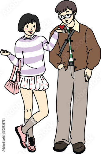 Illustration Couple drawing cute cartoon love boyfriend girlfriend
