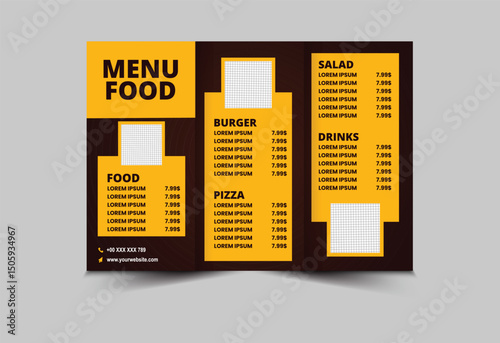 Menu Food Template Design Fast Food Brochure With Burger Pizza Salad And Drinks Vector Illustration