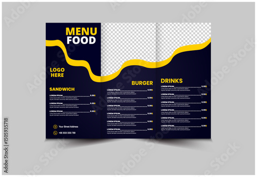 Menu Food Template Design Fast Food Brochure With Sandwich Burger And Drinks Vector Illustration