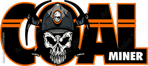 coal miner logo team design with skull wearing a hard hat and crossed pickaxes