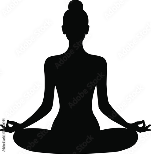 Silhouette of a Woman Meditating yoga in Lotus Position