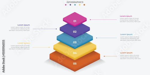 3D Layered Pyramid Infographic Template – 5 Steps for Business and Presentation