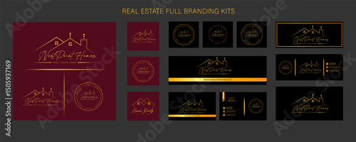 Real estate logo design with full branding business card, stumps, email signature, and social media kit