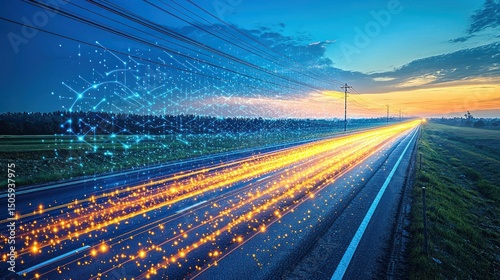 Highway at dawn, network overlay