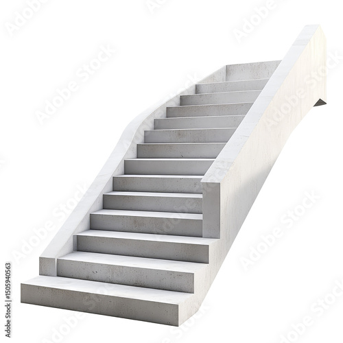 A view of a set of white concrete stairs leading upwards against a black isolated background scene view