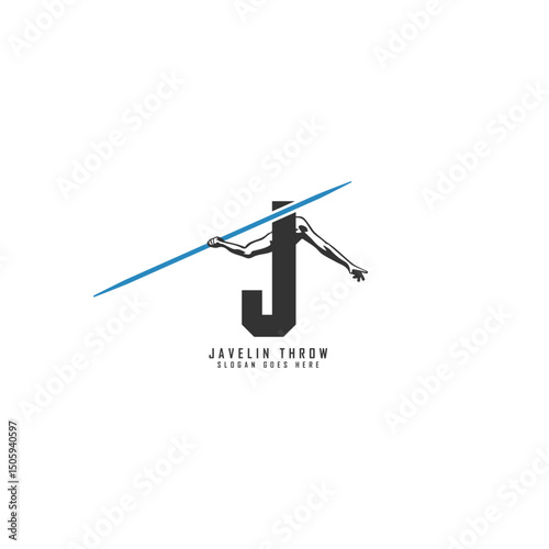 Letter J Athlete logo. Alphabet J Javelin Thrower Design Icon