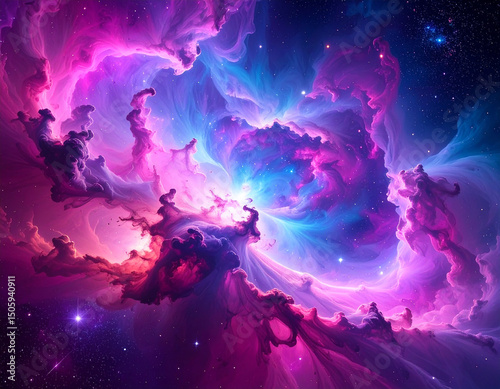 Colorful nebula in deep space with stars and cosmic clouds