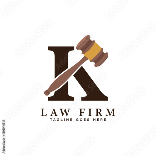 Letter K Law Firm Logo Concept with Judge Hammer. Alphabet K Judge Gavel