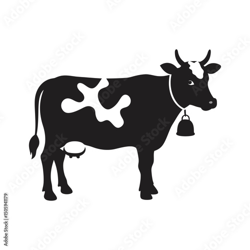 cow with big spots and a bell silhouette vector