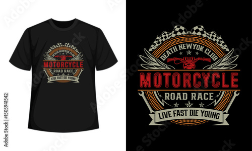 Death new York club motorcycle road race live fast die young Bike Motorcycle t-shirt  