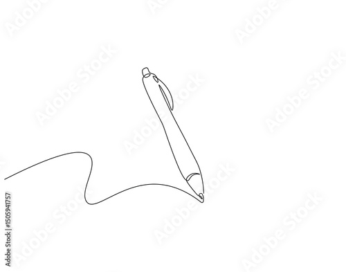 Pen continuous line. Continuous one line drawing Pen. Back to school concept. Single line drawing