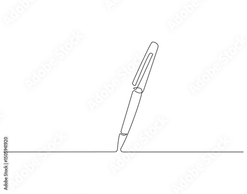 Pen continuous line. Continuous one line drawing Pen. Back to school concept. Single line drawing