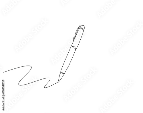 Pen continuous line. Continuous one line drawing Pen. Back to school concept. Single line drawing