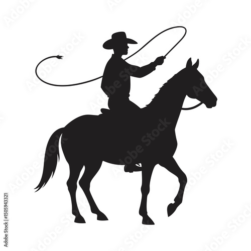cowboy silhouette rope lasso on horse vector