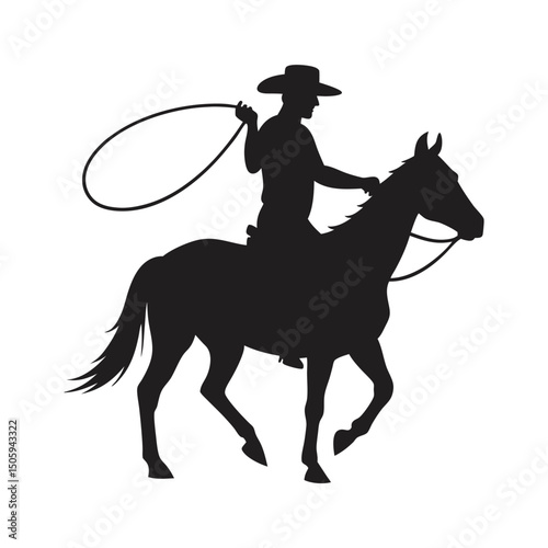 cowboy silhouette rope lasso on horse vector