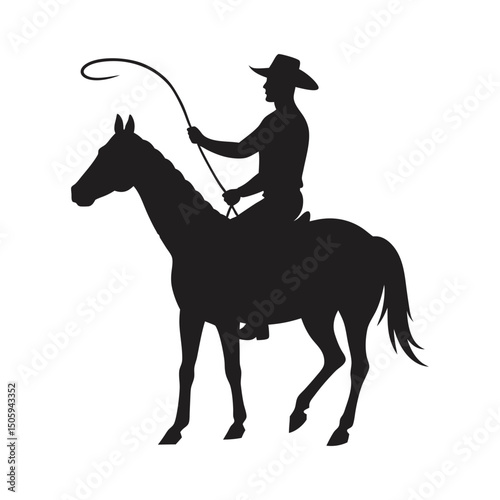 cowboy silhouette rope lasso on horse vector