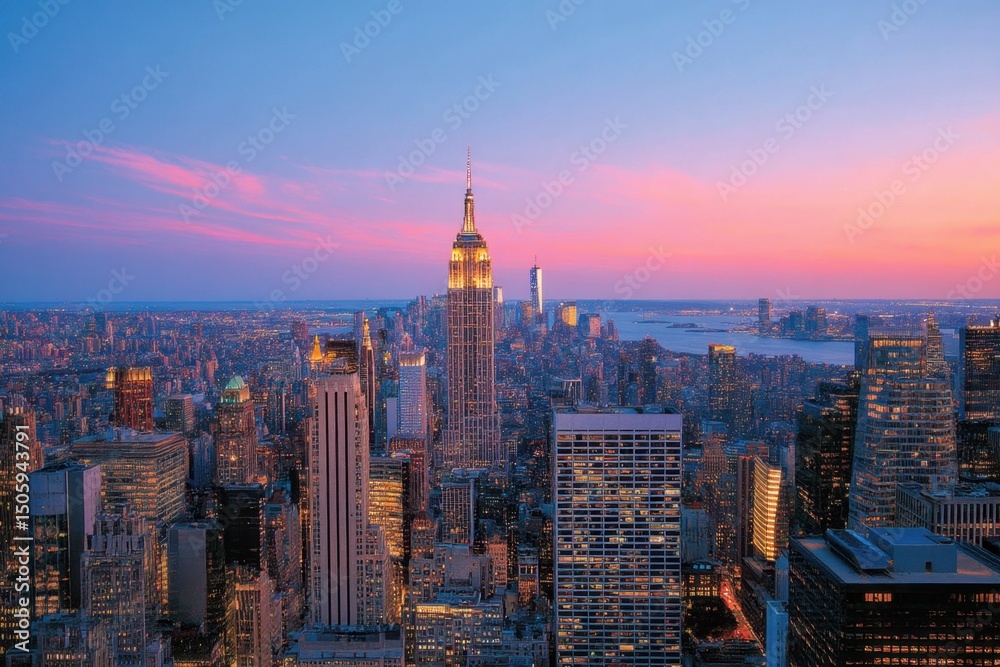 Fototapeta premium Beautiful aerial panorama of a modern city at twilight