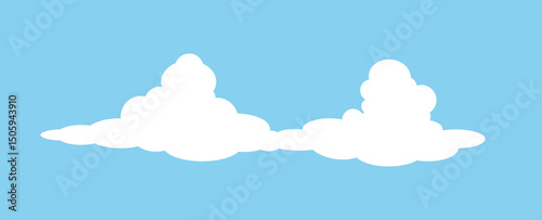 A white double cloud on a blue background. Cartoon fluffy white and cumulus cloud on. Vector illustration.