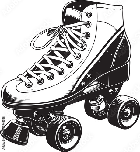 Roller Skates Vector Illustration, Sketch Drawing Line Linear Symbol Icon Engraving Coloring Book, Hand-drawn Black and White Isolated