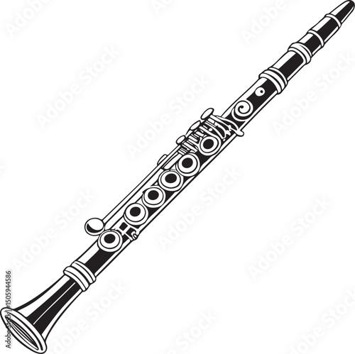 Flute Musical Instrument Vector Illustration, Sketch Drawing Line Linear Symbol Icon Engraving Coloring Book, Hand-drawn Black and White Isolated