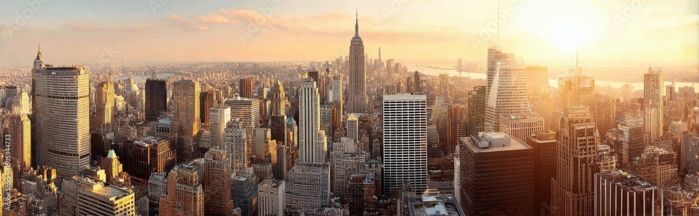 Fototapeta premium Aerial View of New York City Skyline at Sunrise