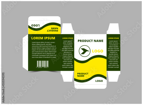 Packaging Design Template Green And Yellow With Logo Brand Name Product Vector Illustration