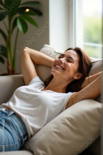 Free Download A person relaxing on a sofa, eyes shut - GFXLoad