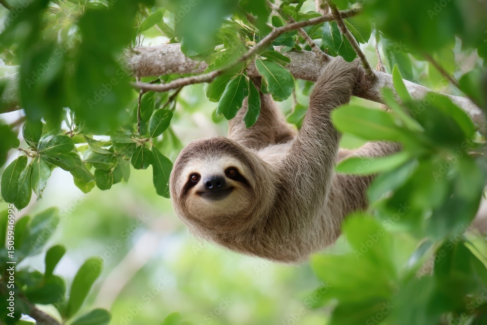 Fototapeta premium Sloth Hanging in a Tree in the Lush Rainforest