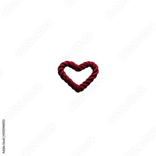 Red rope heart shape on transparent background symbolizes love and connection. intertwined texture adds rustic and handmade feel, perfect for romantic or craft themed designs