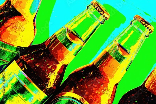 Colorful Beer Bottles: A vibrant arrangement of beer bottles, each radiating a distinct hue against a lively backdrop, perfect for adding zest to your project. 
